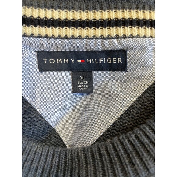 Vintage Tommy Hilfiger Men Size XL Blue Heavyweight Crewneck Long Sleeve Sweater - Picture 7 of 8